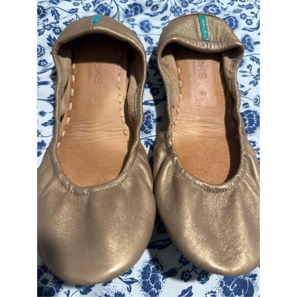 Tieks Champagne limited Edition Gold ballet flats elastic trim 8 - Picture 14 of 14